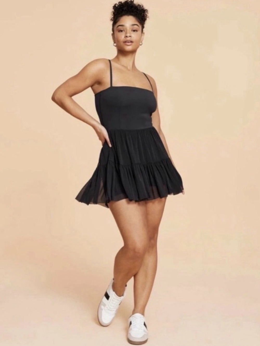 Flirty Black Spaghetti-Strap Tiered Mini Dress